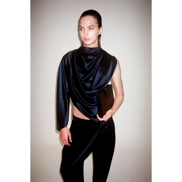 Camilla and Marc Velin Drape Top in French Navy, view 4 | Sleeveless | Luxury Shoes 