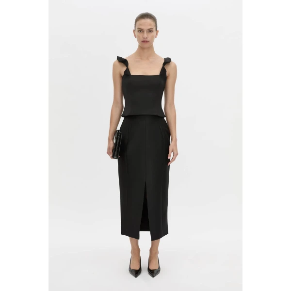 Camilla and Marc Vene Midi Skirt in Black, view 2 | Midi Skirts | Luxury Shoes 