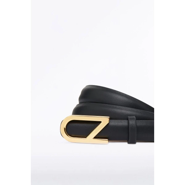 Carla Zampatti Black CZ Thin Logo Belt | Belts | Luxury Shoes 