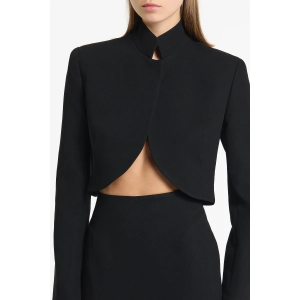 Carla Zampatti Black Crepe Crop Jacket | Blazers | Luxury Shoes 