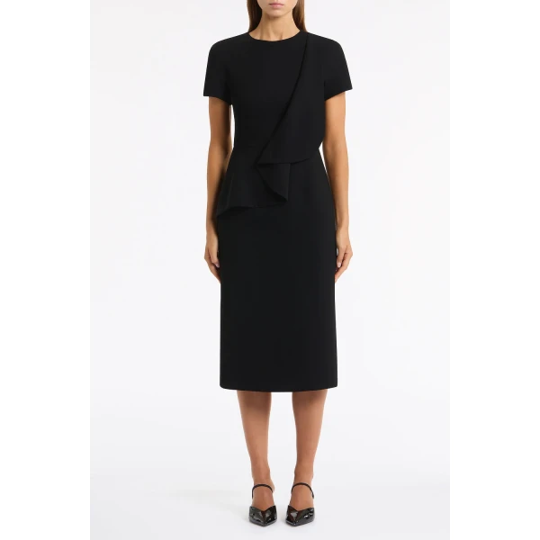 Carla Zampatti Black Crepe Drape Peplum Midi Dress | Midi Dresses | Luxury Shoes 