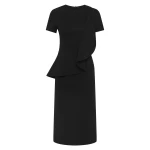 Carla Zampatti Black Crepe Drape Peplum Midi Dress | Midi Dresses | Luxury Shoes 