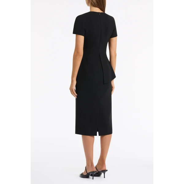 Carla Zampatti Black Crepe Drape Peplum Midi Dress | Midi Dresses | Luxury Shoes 