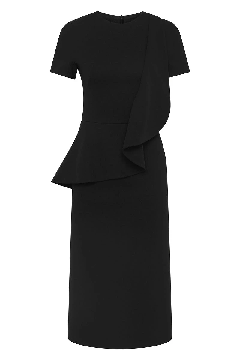 Carla Zampatti Black Crepe Drape Peplum Midi Dress Carla Zampatti Black Crepe Drape Peplum Midi Dress | Midi Dresses | Luxury Shoes