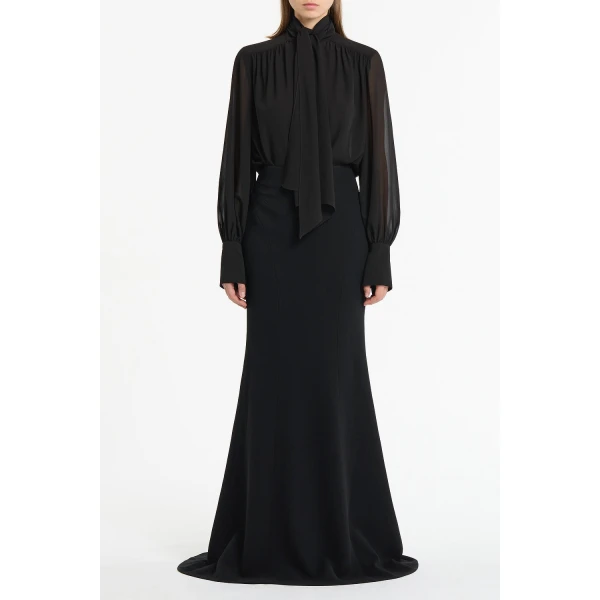 Carla Zampatti Black Crepe Fishtail Maxi Skirt | Maxi Skirts | Luxury Shoes 