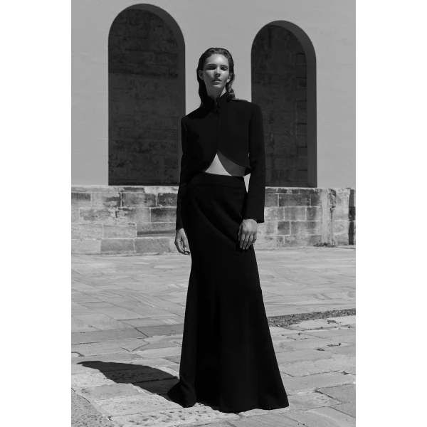 Carla Zampatti Black Crepe Fishtail Maxi Skirt | Maxi Skirts | Luxury Shoes 