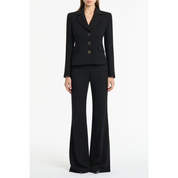 Carla Zampatti Black Crepe Fitted Waist Jacket | Blazers | Luxury Shoes 