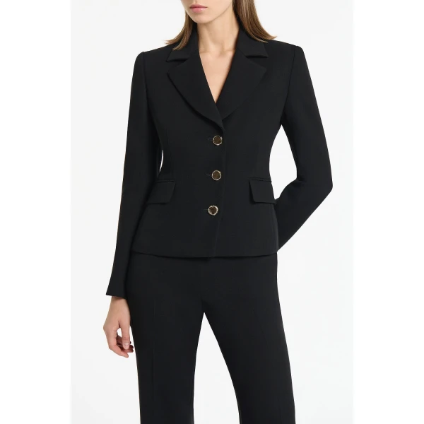 Carla Zampatti Black Crepe Fitted Waist Jacket | Blazers | Luxury Shoes 
