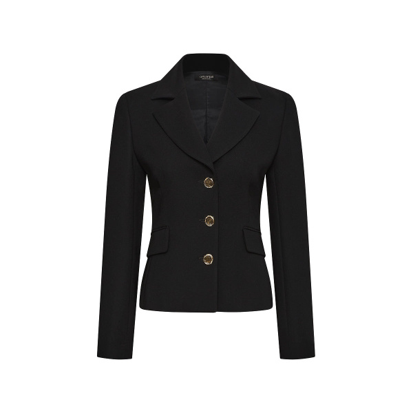 Carla Zampatti Black Crepe Fitted Waist Jacket | Blazers | Luxury Shoes 