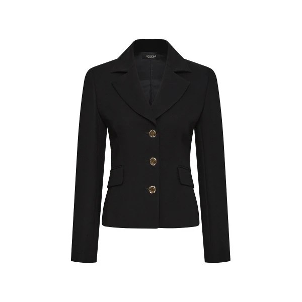 Black Crepe Fitted Waist Jacket