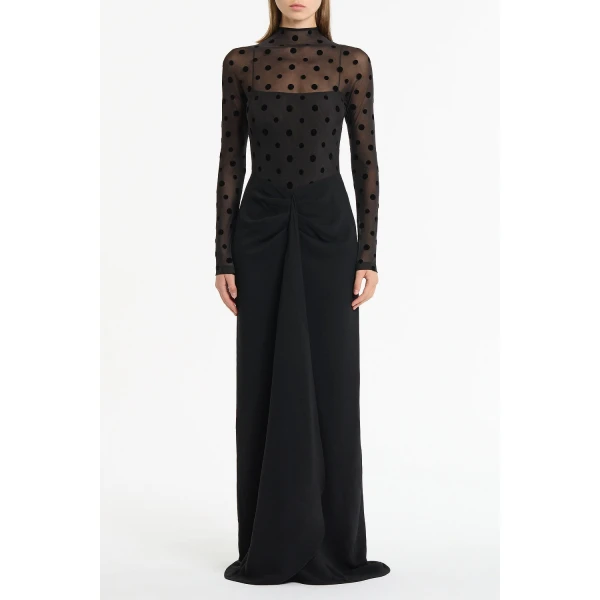 Carla Zampatti Black Mesh Spot Contrast Gown | Evening Gowns | Luxury Shoes 