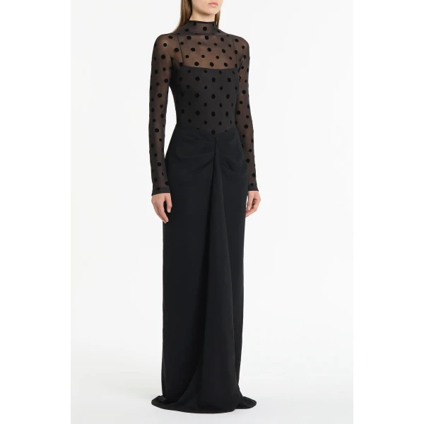 Carla Zampatti Black Mesh Spot Contrast Gown | Evening Gowns | Luxury Shoes 