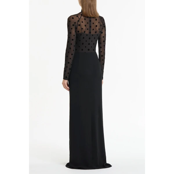 Carla Zampatti Black Mesh Spot Contrast Gown | Evening Gowns | Luxury Shoes 