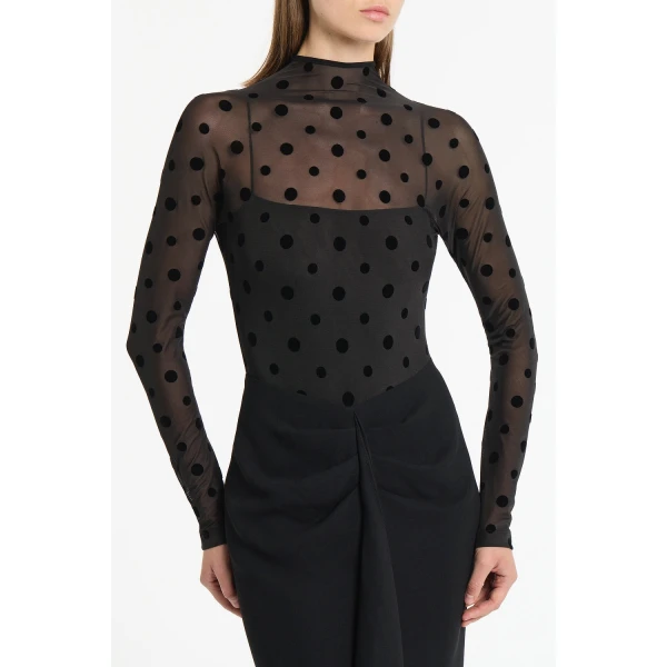 Carla Zampatti Black Mesh Spot Contrast Gown | Evening Gowns | Luxury Shoes 