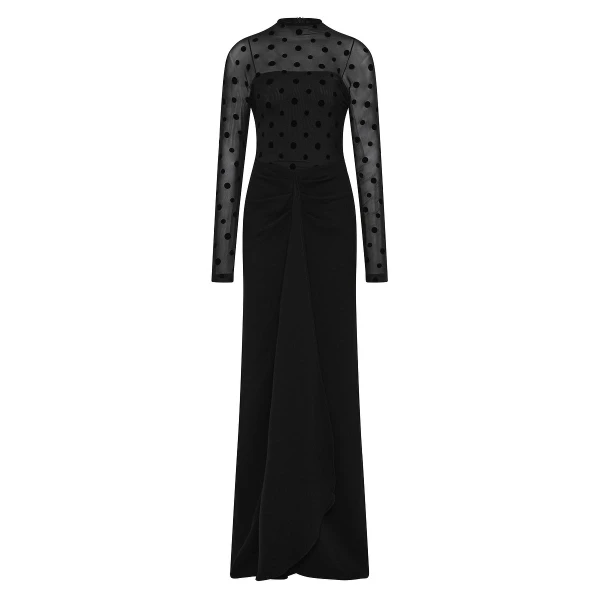 Black Mesh Spot Contrast Gown