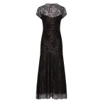 Carla Zampatti Black Metallic Lace Cap Sleeve Midi Dress | Midi Dresses | Luxury Shoes 