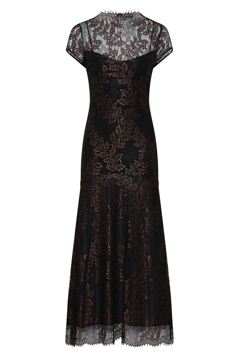 Carla Zampatti Black Metallic Lace Cap Sleeve Midi Dress Carla Zampatti Black Metallic Lace Cap Sleeve Midi Dress | Midi Dresses | Luxury Shoes