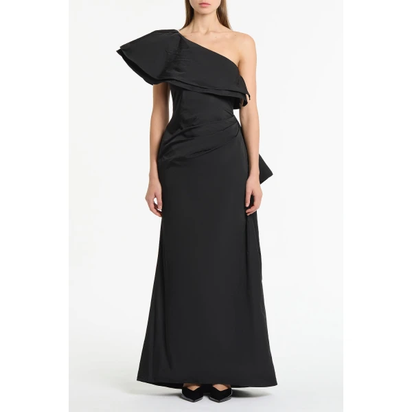 Carla Zampatti Black Taffeta Asymmetric One Shoulder Dress | Maxi Dresses | Luxury Shoes 