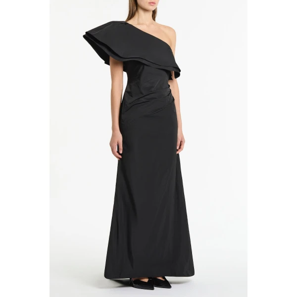 Carla Zampatti Black Taffeta Asymmetric One Shoulder Dress | Maxi Dresses | Luxury Shoes 