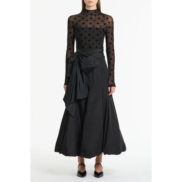 Carla Zampatti Black Taffeta Tie Waist Bubble Skirt | Midi Skirts | Luxury Shoes 