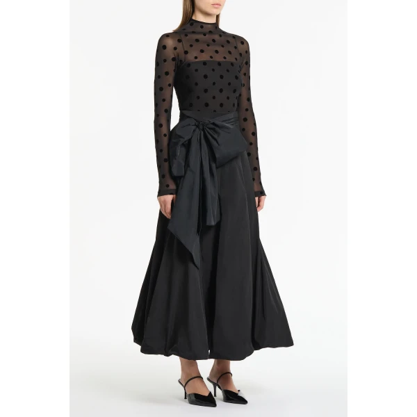 Carla Zampatti Black Taffeta Tie Waist Bubble Skirt | Midi Skirts | Luxury Shoes 