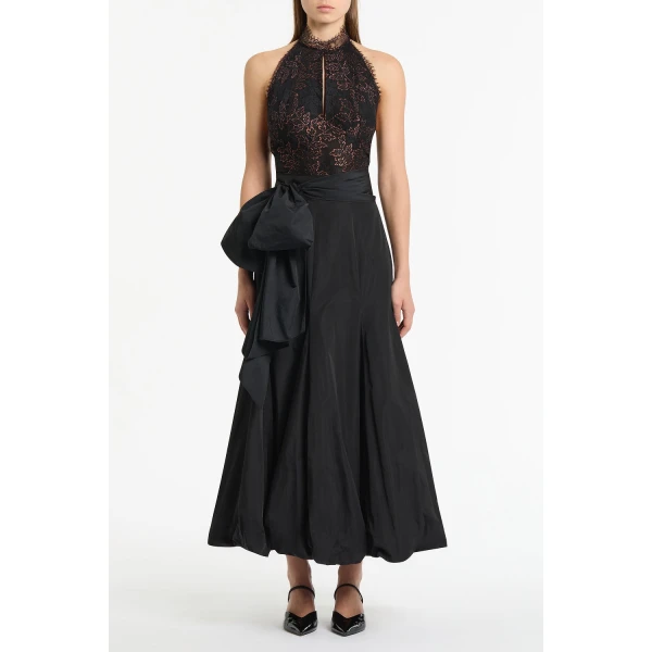 Carla Zampatti Black Taffeta Tie Waist Bubble Skirt | Midi Skirts | Luxury Shoes 