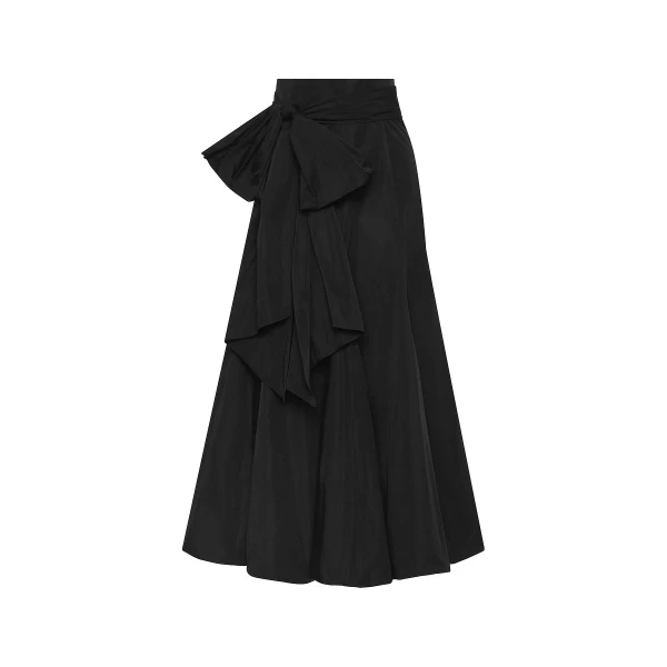 Black Taffeta Tie Waist Bubble Skirt