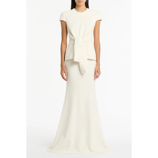 Carla Zampatti Ivory Crepe Cap Sleeve Tie Top | Short Sleeved | Luxury Shoes 