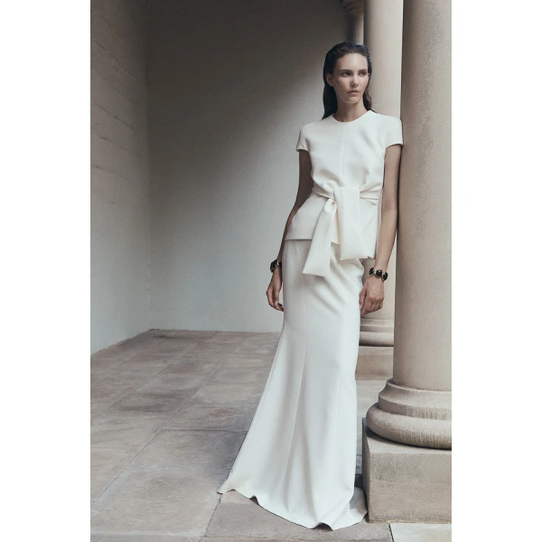 Carla Zampatti Ivory Crepe Cap Sleeve Tie Top | Short Sleeved | Luxury Shoes 