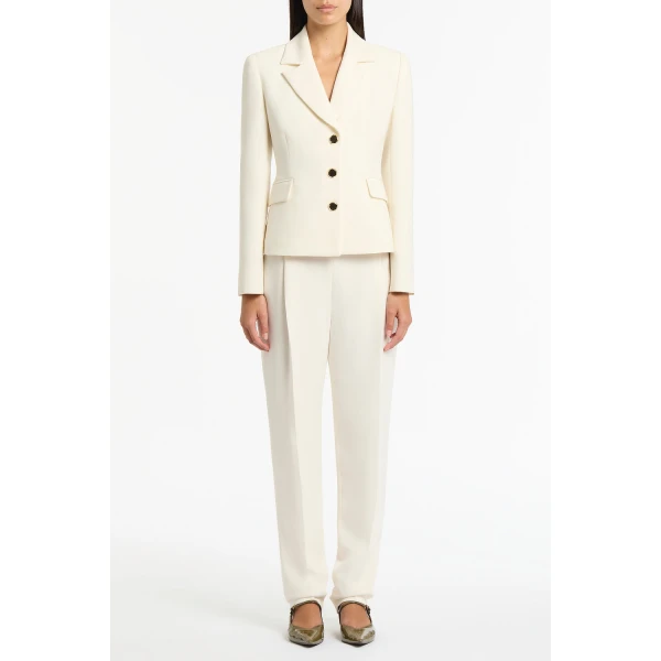 Carla Zampatti Ivory Crepe Fitted Waist Jacket | Blazers | Luxury Shoes 