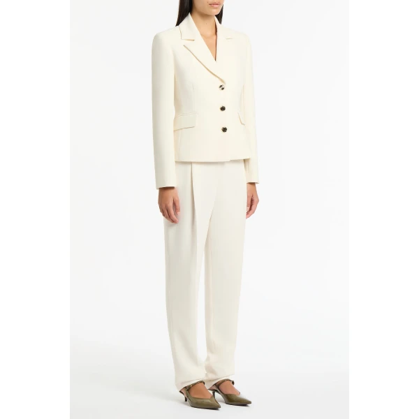 Carla Zampatti Ivory Crepe Fitted Waist Jacket | Blazers | Luxury Shoes 