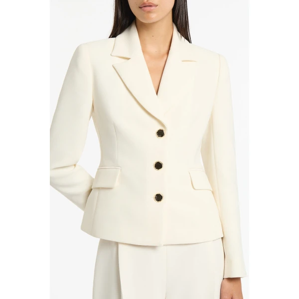 Carla Zampatti Ivory Crepe Fitted Waist Jacket | Blazers | Luxury Shoes 
