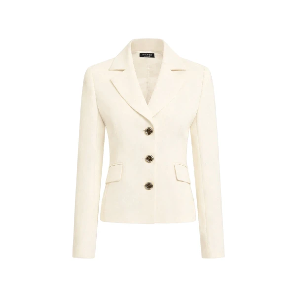 Ivory Crepe Fitted Waist Jacket