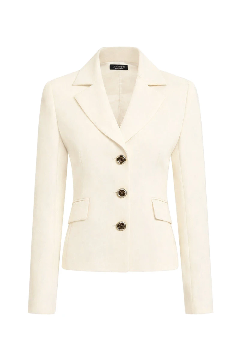 Carla Zampatti Ivory Crepe Fitted Waist Jacket Carla Zampatti Ivory Crepe Fitted Waist Jacket | Blazers | Luxury Shoes
