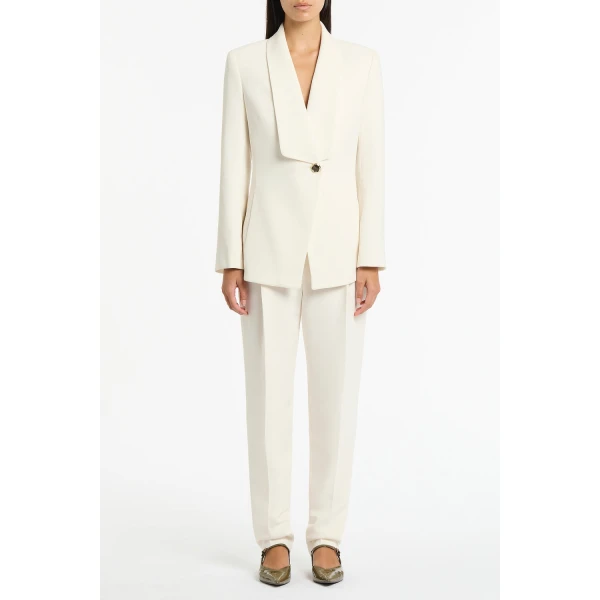 Carla Zampatti Ivory Crepe Shawl Collar Jacket | Blazers | Luxury Shoes 