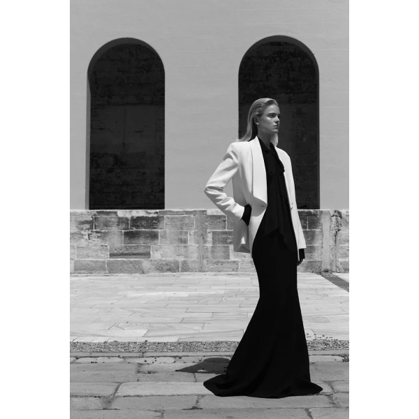 Carla Zampatti Ivory Crepe Shawl Collar Jacket | Blazers | Luxury Shoes 