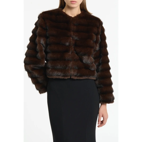 Carla Zampatti Mocha Cropped Fur Jacket | Jackets | Luxury Shoes 