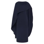 Carla Zampatti Navy Crepe Cape Midi Dress | Midi Dresses | Luxury Shoes 