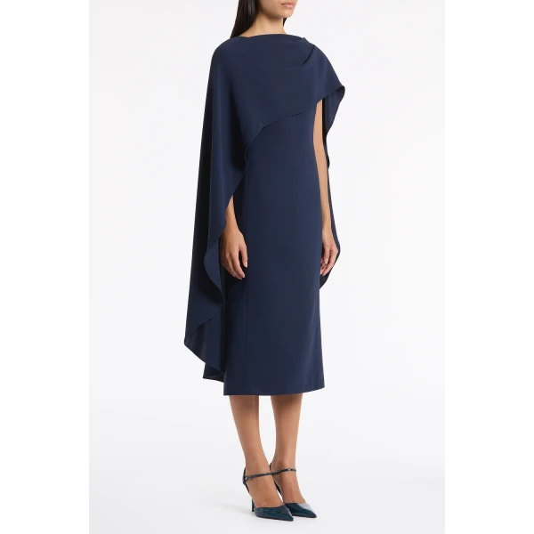 Carla Zampatti Navy Crepe Cape Midi Dress | Midi Dresses | Luxury Shoes 
