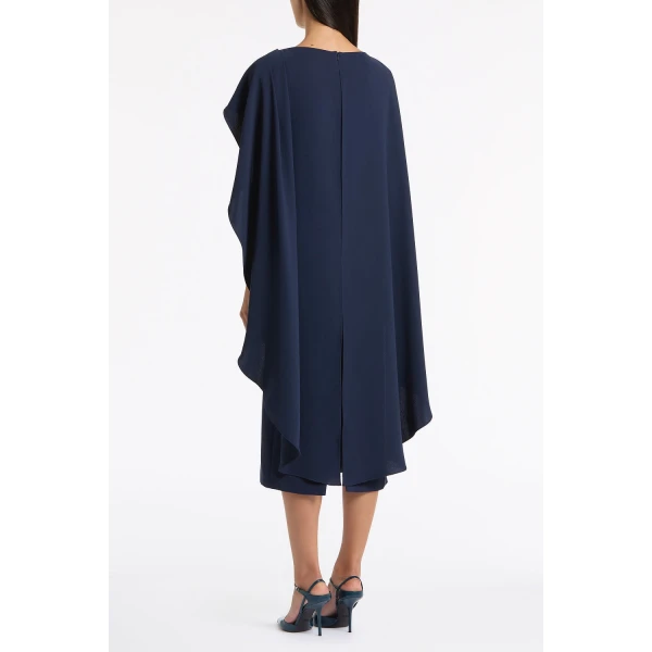Carla Zampatti Navy Crepe Cape Midi Dress | Midi Dresses | Luxury Shoes 