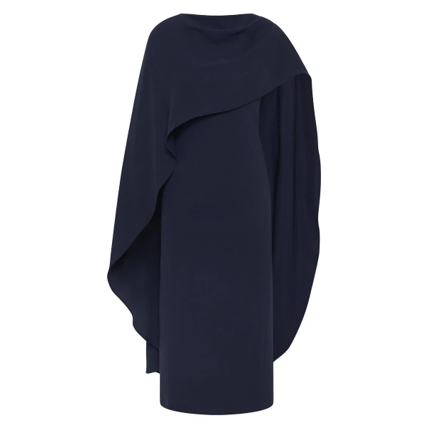 Navy Crepe Cape Midi Dress