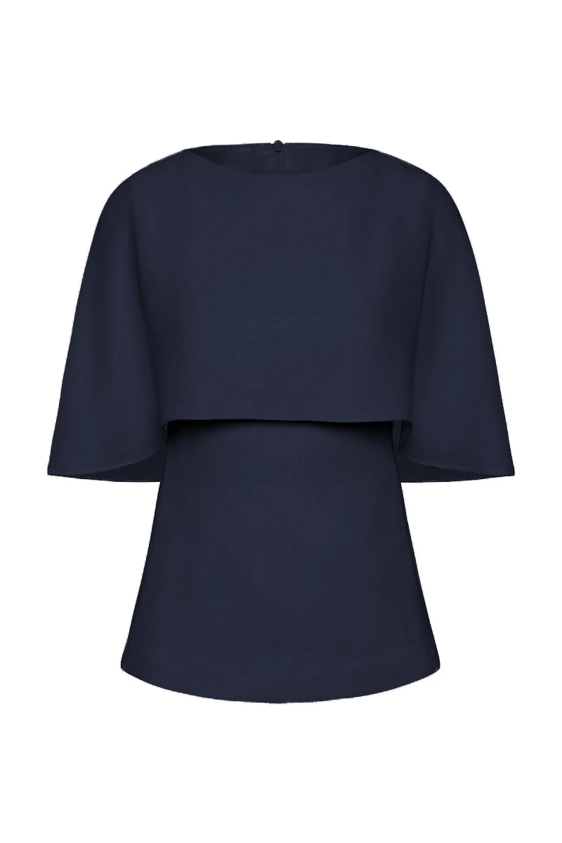 Carla Zampatti Navy Crepe Cape Top Carla Zampatti Navy Crepe Cape Top | Blouse | Luxury Shoes