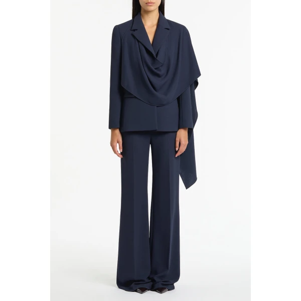 Carla Zampatti Navy Crepe Scarf Jacket | Blazers | Luxury Shoes 