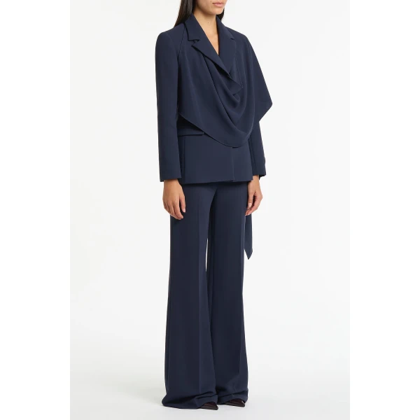 Carla Zampatti Navy Crepe Scarf Jacket | Blazers | Luxury Shoes 