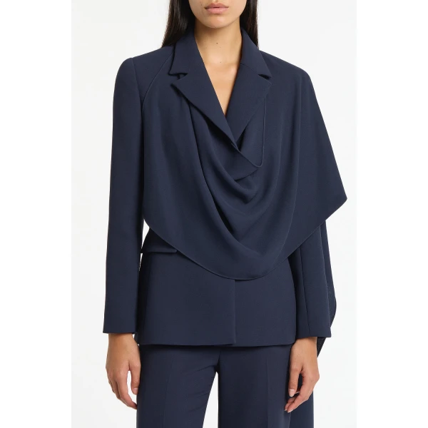 Carla Zampatti Navy Crepe Scarf Jacket | Blazers | Luxury Shoes 