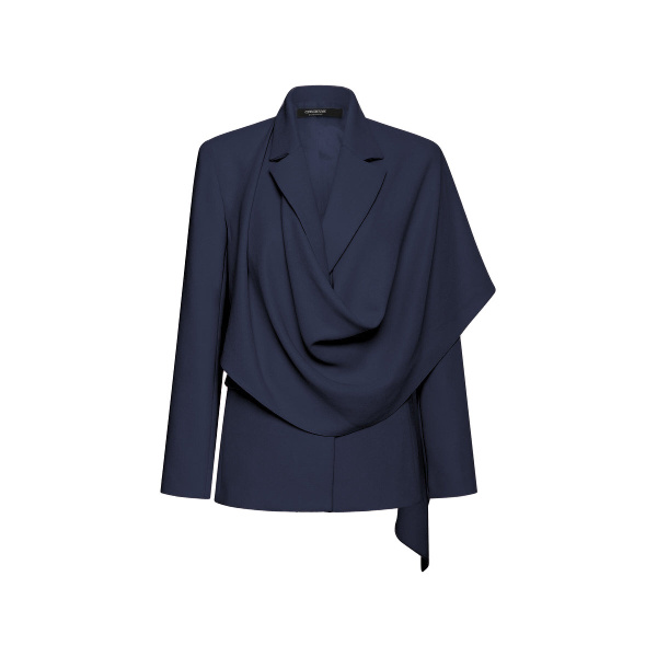 Carla Zampatti Navy Crepe Scarf Jacket | Blazers | Luxury Shoes 