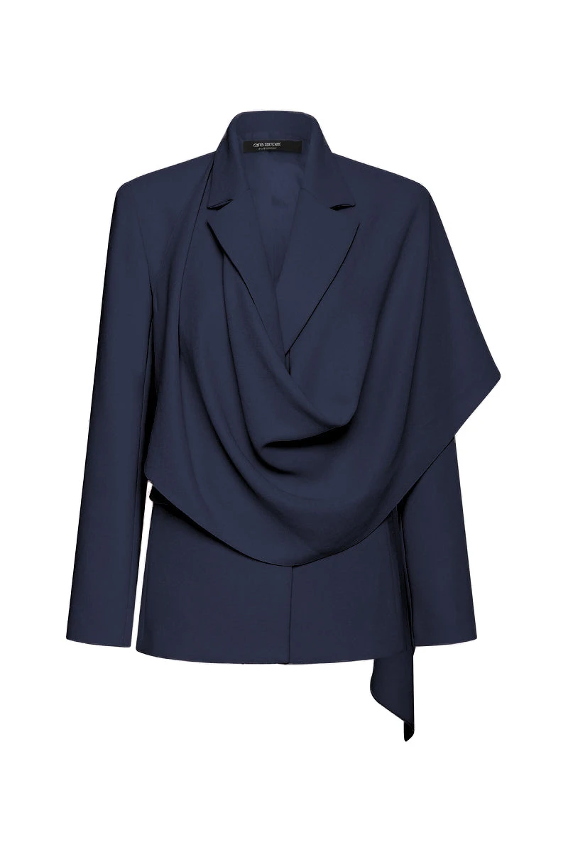 Carla Zampatti Navy Crepe Scarf Jacket Carla Zampatti Navy Crepe Scarf Jacket | Blazers | Luxury Shoes