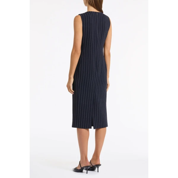 Carla Zampatti Navy Pinstripe Sheath Dress | Midi Dresses | Luxury Shoes 