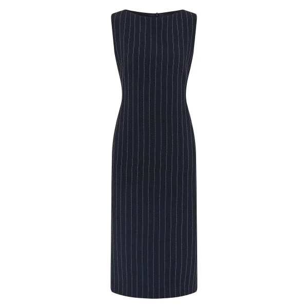 Navy Pinstripe Sheath Dress