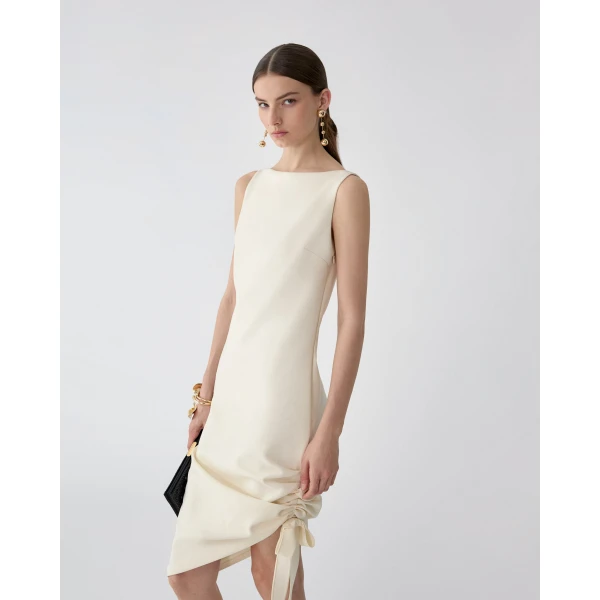 Carolina Herrera Asymmetric Gathered Dress in Ivory, view 4